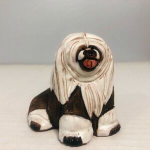Casals Peruvian pottery clay sheepdog figure 2.75" dark brown and white. HTF